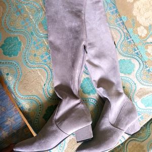 Grey thigh high boots